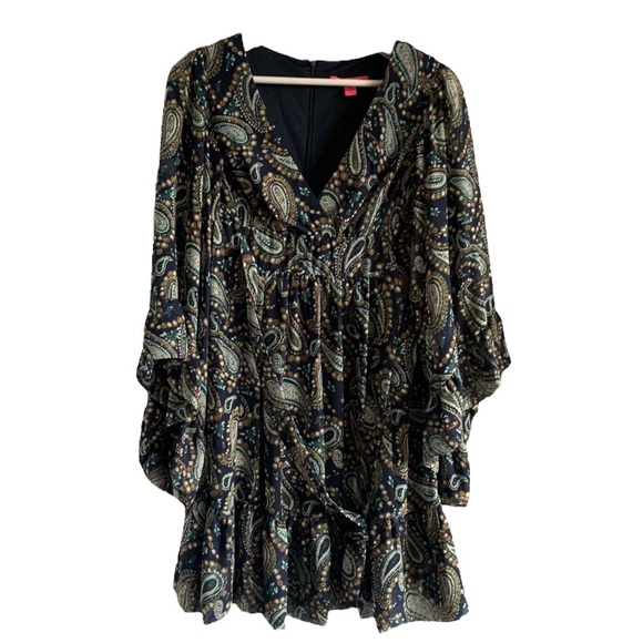 Betsey Johnson Dresses & Skirts - Betsey Johnson Paisley Dress Blue 4 V-neck Ruffle Party Wedding Guest Vacation